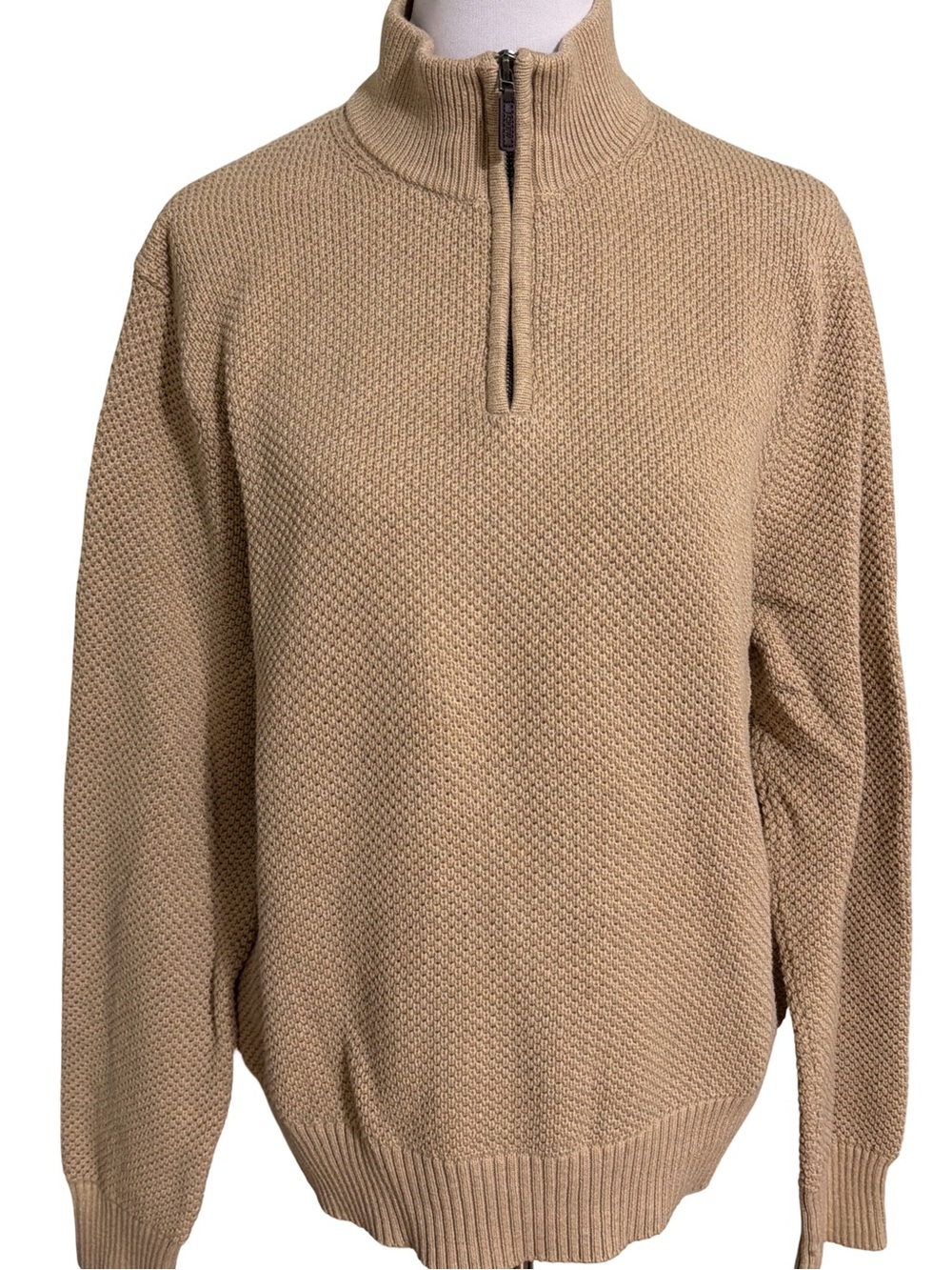 J. Crew Men's Beige Textured Half-Zip Crewneck Sweater